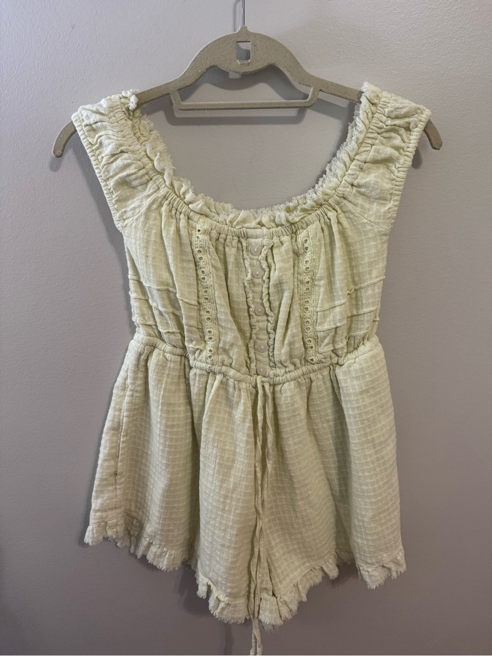 Urban Outfitters Light yellow Gauze Tiered Sleeveless Romper